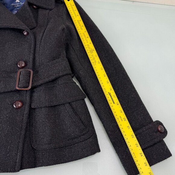 American Eagle Pea Coat Women's Medium M Peacoat Belted Charcoal Gray Wool - Picture 8 of 9